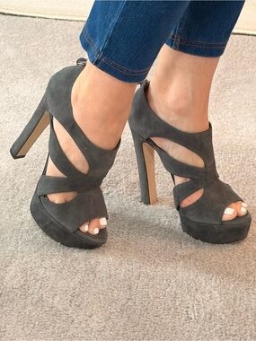 Miu Miu Charcoal Suede cutout Platform Heels